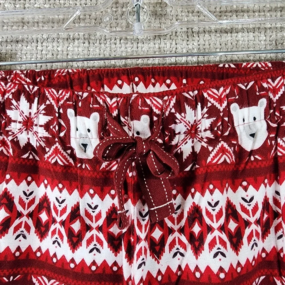 Old Navy Flannel Pajama Pants Bears Snowflakes Womens XL Red Tapered Cuffed NWT‎